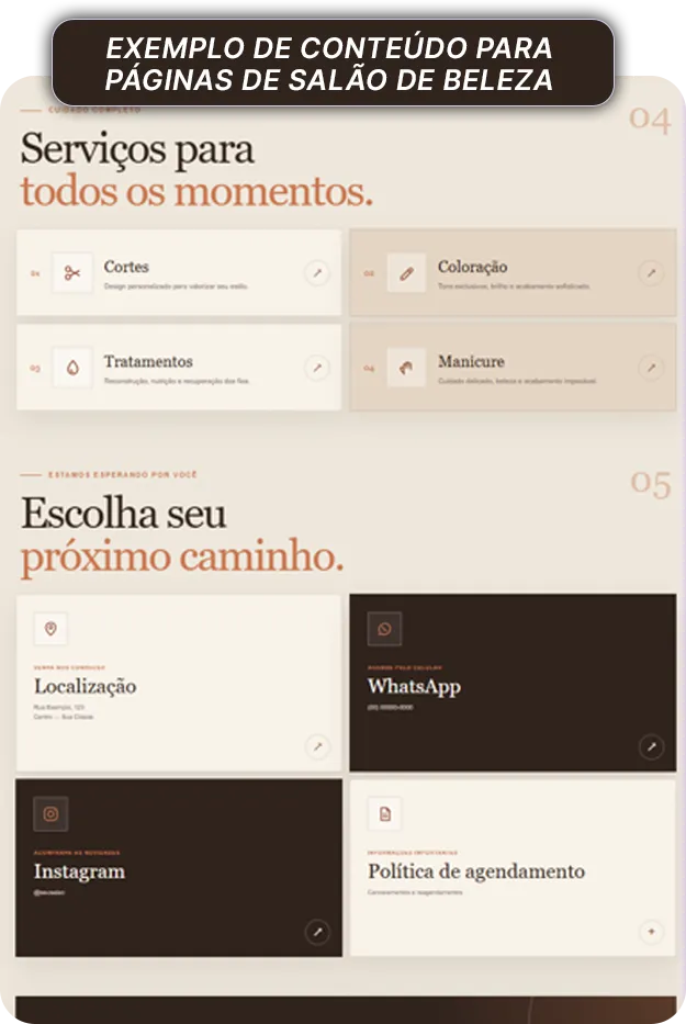 Exemplo de conteúdo para páginas de nutricionista criado com NaminhaBio